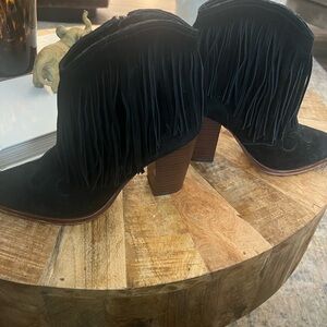 Sam Edelman Black Fringe Heeled Boots